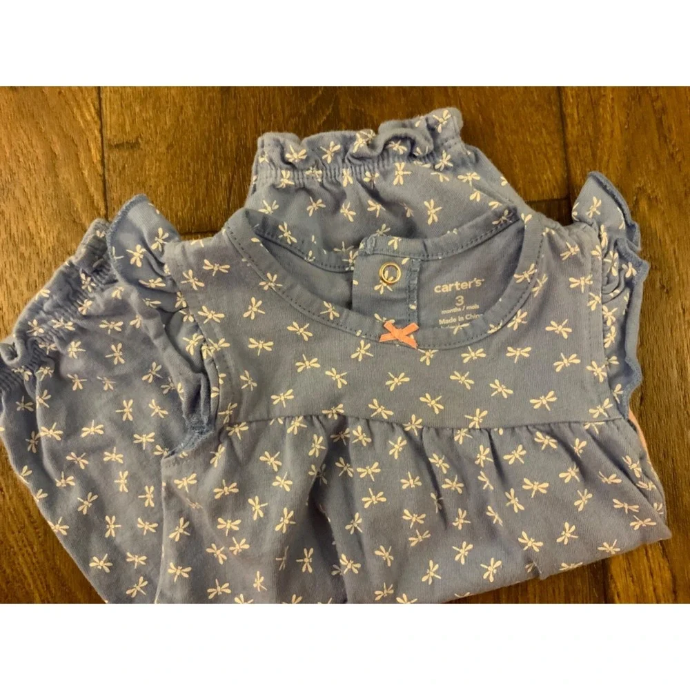 Carters Baby‎ Girl Romper Outfit 3 Months Summer Rainbow Blue Butterfly Shorts